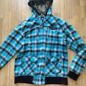 Quicksilver blue and brown hoodie several pockets